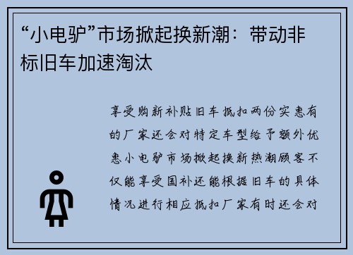 “小电驴”市场掀起换新潮：带动非标旧车加速淘汰