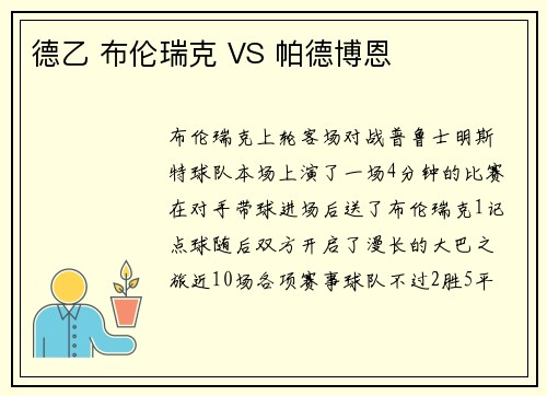 德乙 布伦瑞克 VS 帕德博恩