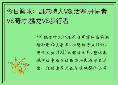 今日篮球：凯尔特人VS.活塞.开拓者VS奇才.猛龙VS步行者